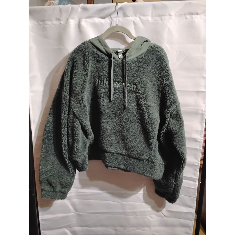 Lululemon size 12 Sherpa hooded pullover dark green pre-owned winter, warmth